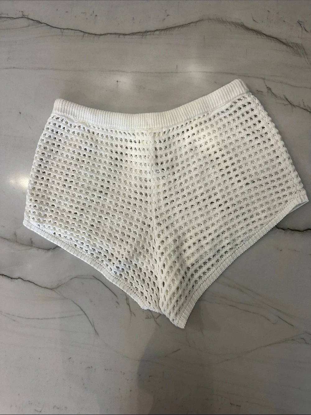 Anthropologie White Crochet High-Waist Knit Shorts
